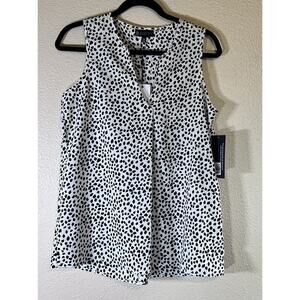 NWT Bobeau Collection Women's Size Small Black White Spotted Sleeveless Blouse